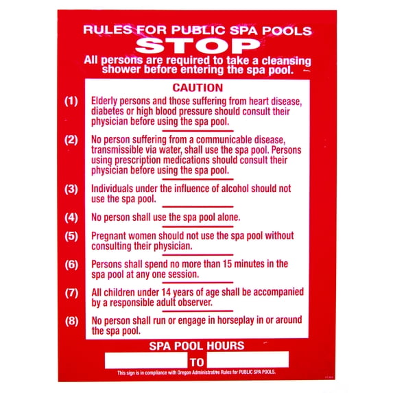 Poolmaster "Rules for Public Spa" Sign for Residential and Commercial Spas