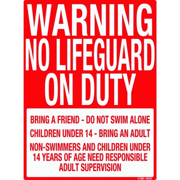 Poolmaster "Warning No Lifeguard on Duty" Sign for Residential or Commercial Swimming Pools