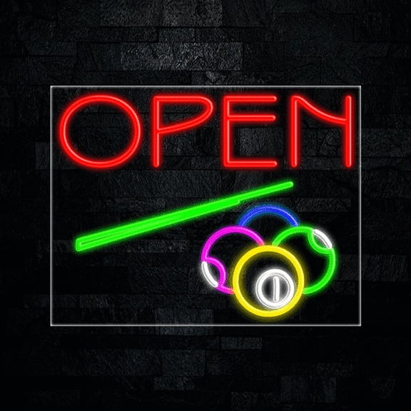 Pools Billiards Open LED Neon Sign 28"L x 22"H #31759