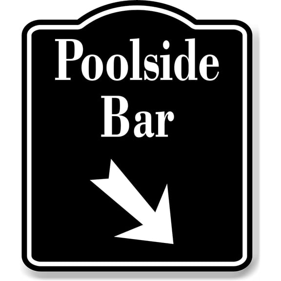 Poolside Bar 45 Degree Down Right Arrow BLACK Aluminum Composite Sign, 8.5"x10"