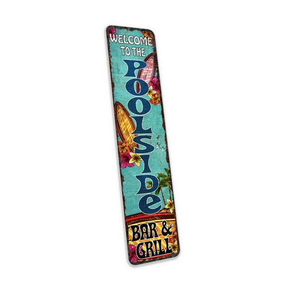Chico Creek Signs Backyard Metal Welcome Sign Outdoor Decorative Patio Poolside Bar & Grill Décor 4x18