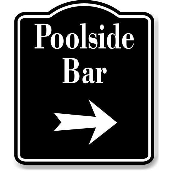 Poolside Bar Right Arrow BLACK Aluminum Composite Sign, 8.5"x10"