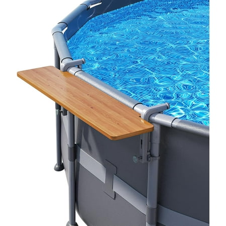 Poolside Bar, Swim Up Bar Exclusively for Above-Ground Round Pools. Patio Poolside Table Smart Fold Easy Maintenance, Weather Resistant Stable Tabletop (Cedar Brown-Nordic Pine)