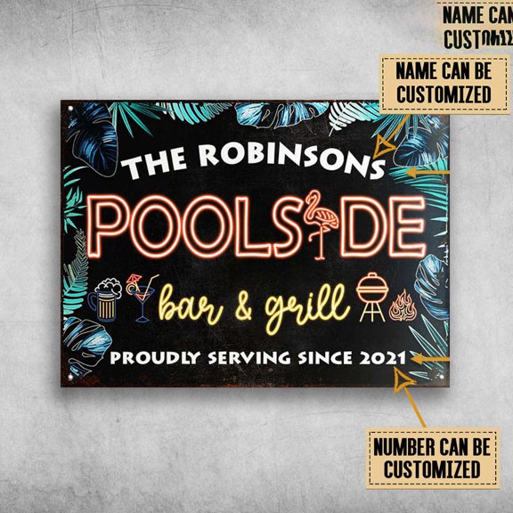 Poolside Canvas, Bar And Grill, Proudly Serving Since 2021 Customized Personalized NAME 11 x 17 Inch Poster
