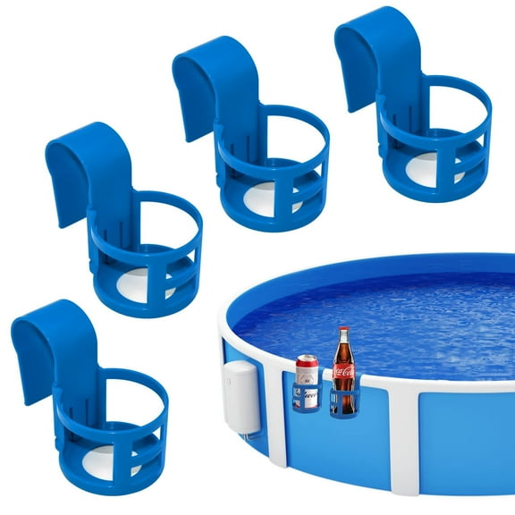 Poolside Cup Holder for Above Ground Pools, Pool Drink Holders for Party ONLY FITS 2 Inch or Less Round Top Bar (Blue Round - 4 Pack) - BLUE ROUND - 6 PACK