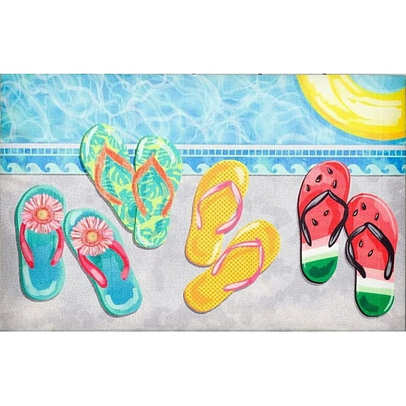 Poolside Flip Flops Funny Doormat, Welcome Doormat,Home Decor Area Rugs Coral Velvet Rug 16”x24”
