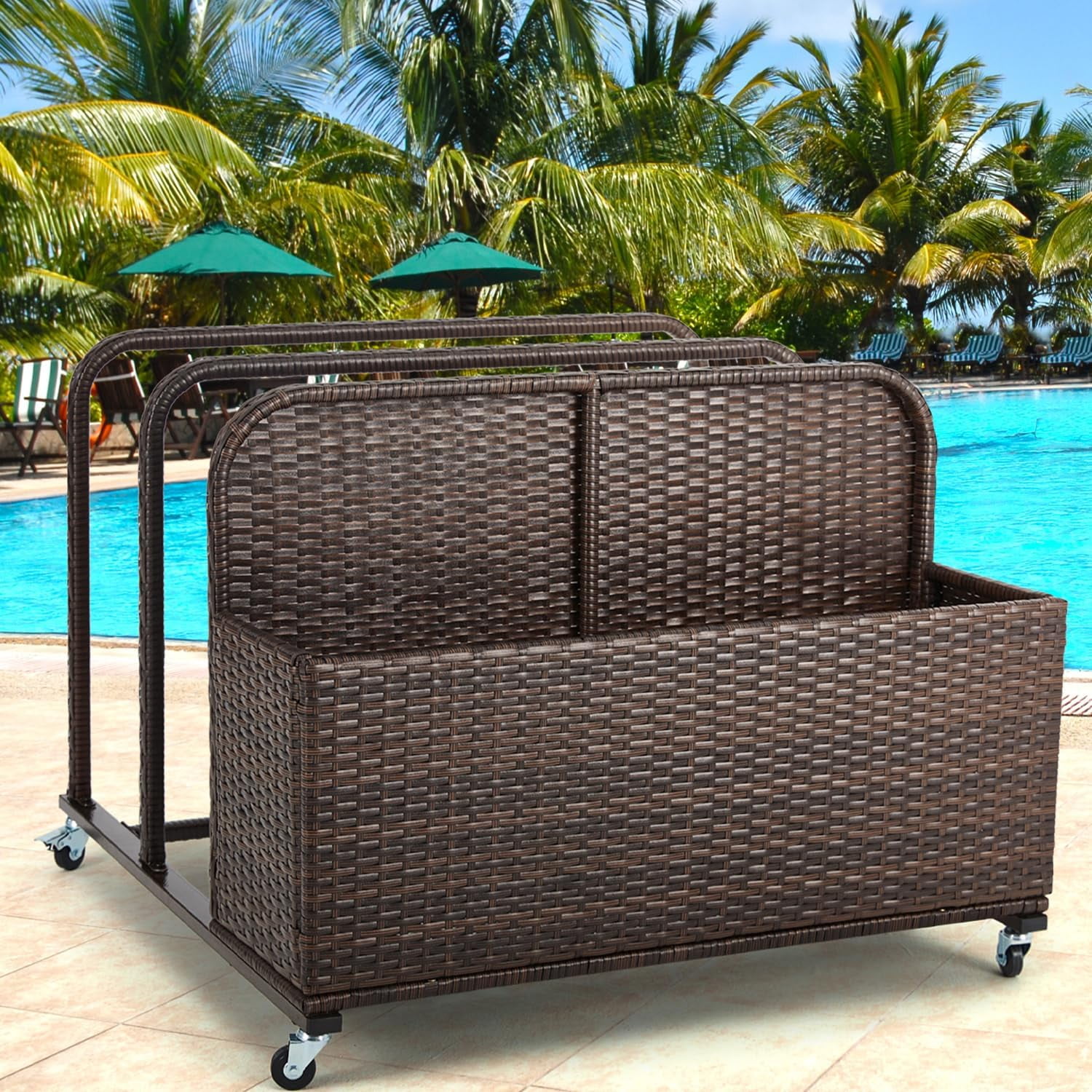 Poolside Float Storage Organizer, Outdoor Wicker Rattan Pool Float ...