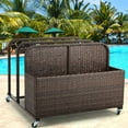 thumbnail image 1 of Poolside Float Storage Organizer, Outdoor Wicker Rattan Pool Float Holder Storage Rack for Basket Box Patio Pool Storage Caddy with Rolling Wheels for Pool Toy Noodles Equipment Accessroies Espresso, 1 of 7