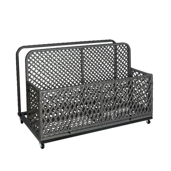 Poolside Float Storage, Outdoor Storage, Patio Poolside Float Storage Basket, Storage Box, PE Rattan Outdoor Pool Caddy with Rolling Wheels for Floaties,Beach-Sturdy & Movable,Diamond Gray