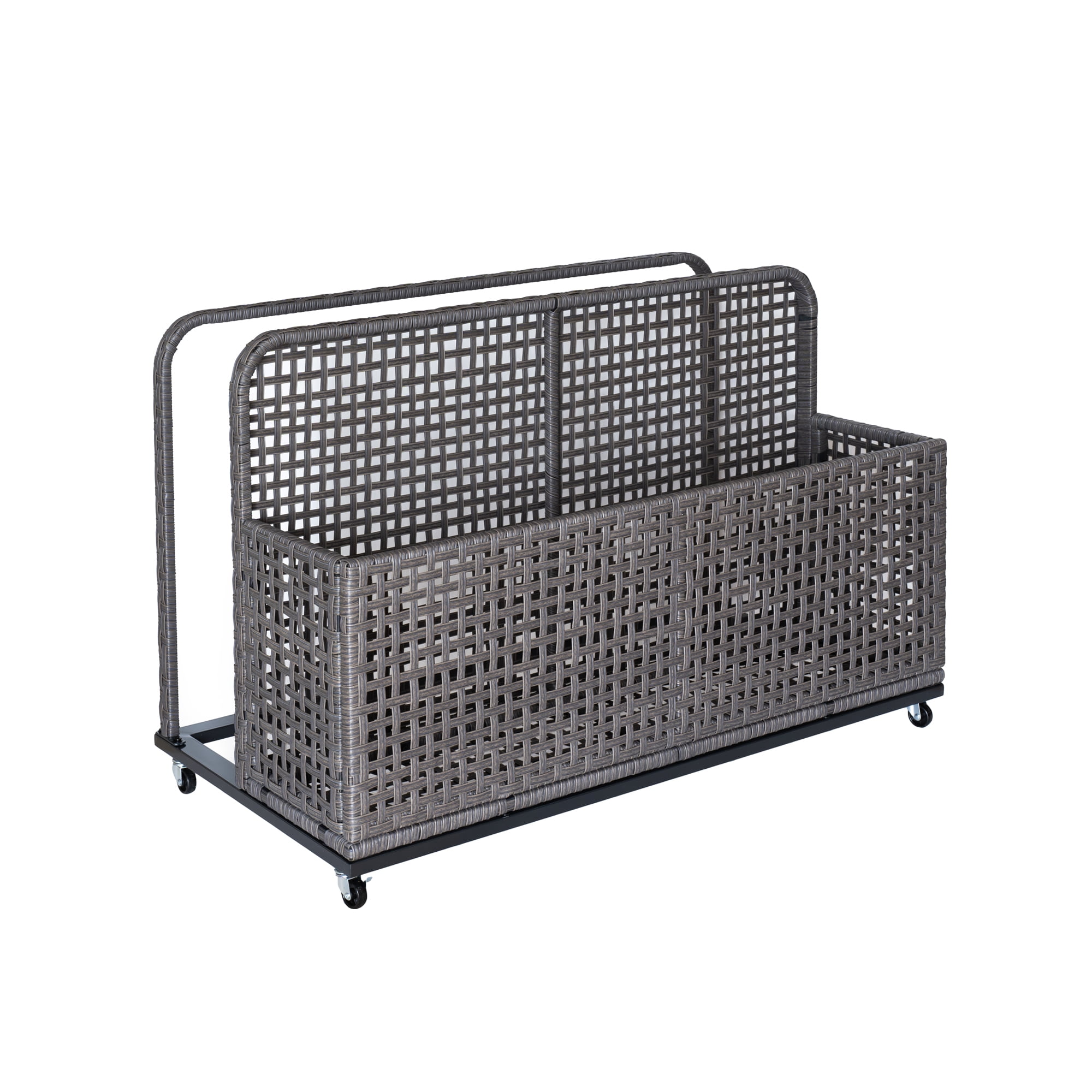 Grey Wicker Outdoor Lockable Deck Box with Wheels