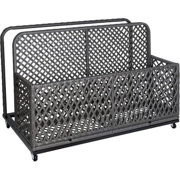 Poolside Float Storage, Outdoor Storage, Patio Basket, Storage Box, PE Rattan Outdoor Pool Caddy with Rolling Wheels for Floaties, Patio, Pool, Beach-Sturdy & Movable, Diamond Gray