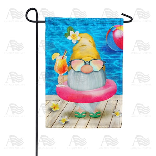 Poolside Gnome Funny Summer Backyard Swimming Theme Outdoor Accent Decor, 12x18 POLE NOT INCLUDED