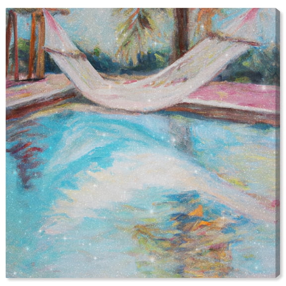 Poolside Hammock Chic Coastal Canvas Wall Art by Art Remedy, Gallery Wrapped, 24"x24"