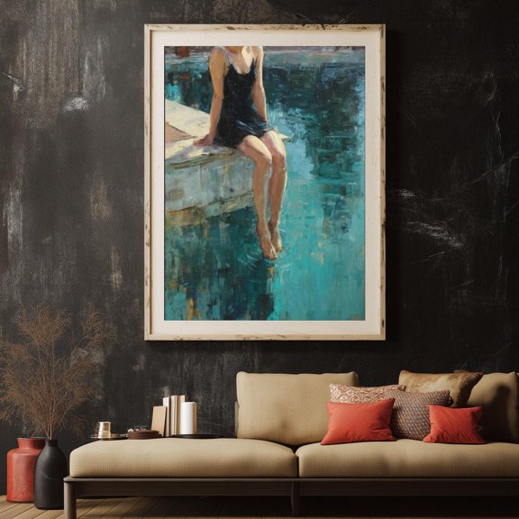 Poolside Impressionist Print, Relaxing Summer Wall Art