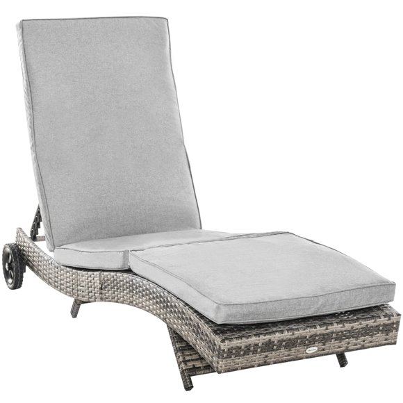 Poolside Lounge Chair, 5 Adjustable Positions, Pe Cushioned, Wheels, Mixed Gray , Comfortable Seating Choice Patio Sun Lounger Chair From , 5-level , Cushion, Outdoor Rest