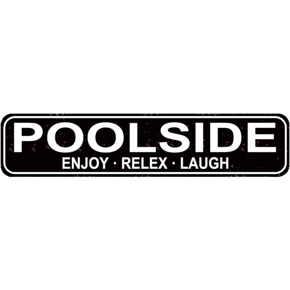 Poolside Oasis Sign - 16x4 Inch Metal 'Enjoy Relax Laugh' Sign for Backyard Pool Areas