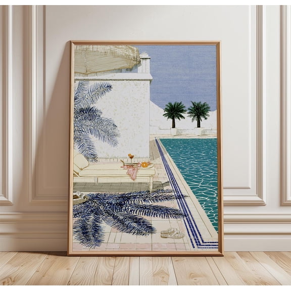 Poolside Palm Poster, Mediterranean Coastal Wall Art, Luxury Resort Print, Summer Pool Decor, Riviera Travel Artwork, Beach Club Poster, Poster Only