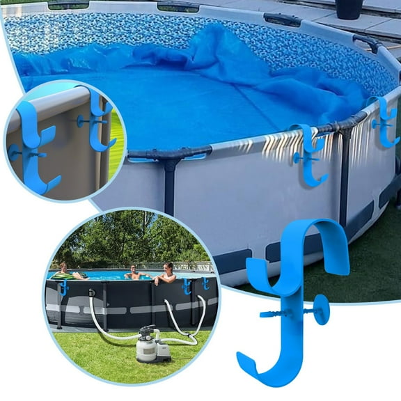 Poolside Pool Leaf Skimmer Net Holder, Adjustable Telescopic Pool Pole Hooks, Above Ground Pool Accessories, Pool Brush Hanger Tool for Pool Equipment