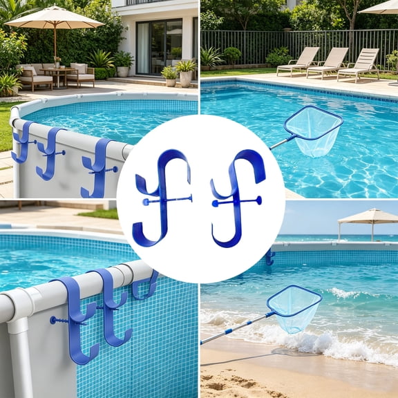Poolside Pool Leaf Skimmer Net Holder, Swimming Pool Pole Hanger Hooks, 2 Hooks Above Ground Pool Pole Hanger for Telescopic Poles, Skimmers, Leaf Rakes, Nets, Swimming Pool Accessories
