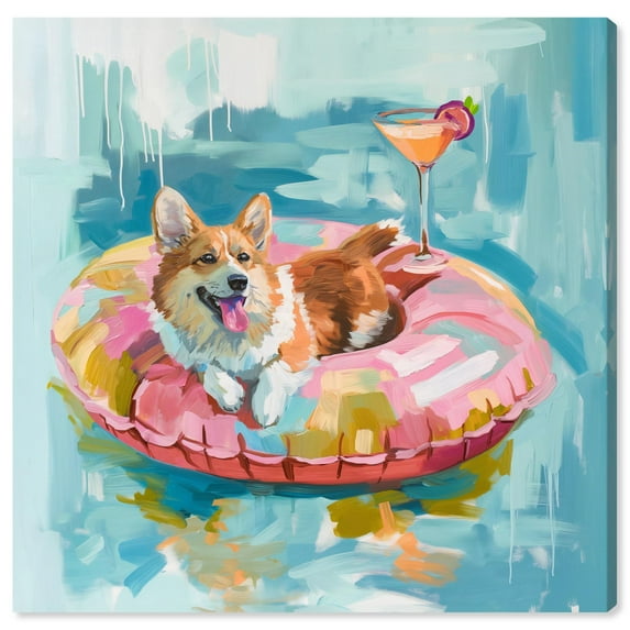 Poolside Pup Canvas Cute Pet Art Prints by Art Remedy, Gallery Wrapped, 12" x 12"