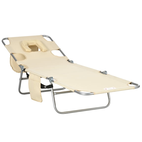 Poolside Reclining Chair With 5-level Adjustable , Face Hole, Arm Slots And Pillow For Patio, Garden, Beach, Beige Garden Sunbathing Pool,