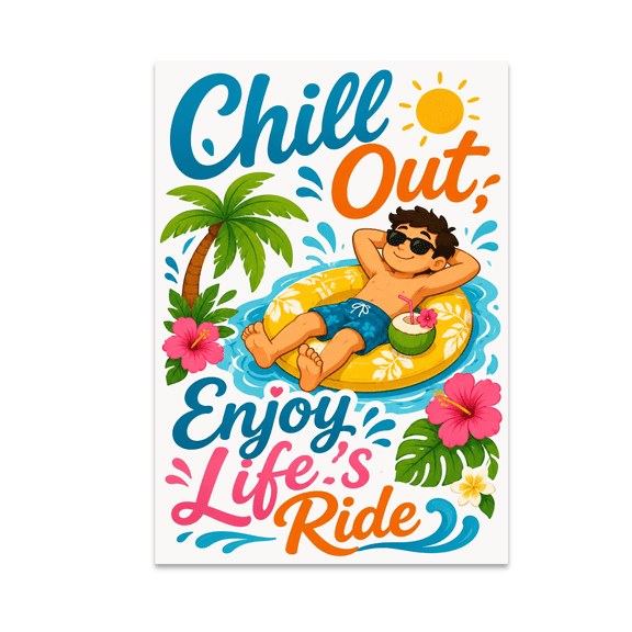 Poolside Relaxation Art - Chill Out, Enjoy Life's Ride - 13x19 Poster Print