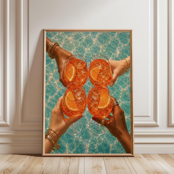 Poolside Spritz Poster: Four Orange Cocktails, Summer Party Wall Art, Poster Only