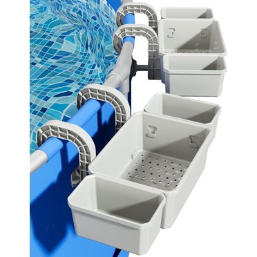 2-Pack Poolside Storage Baskets With Cup Holders - Adjustable Hooks For Above Ground Pools, Foldable Toy Organizer By SALMOPH