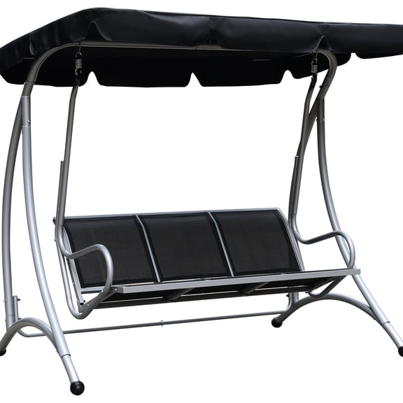 Poolside Swing Chair, 3 Outdoor Canopy With Stand, Adjustable Shade, Steel Frame For Adults, Black, 78.54" L X 45.57" W 66.23" H, 748 Lbs Weight Shade Comfort, Frame, Adults' Escape, Garden