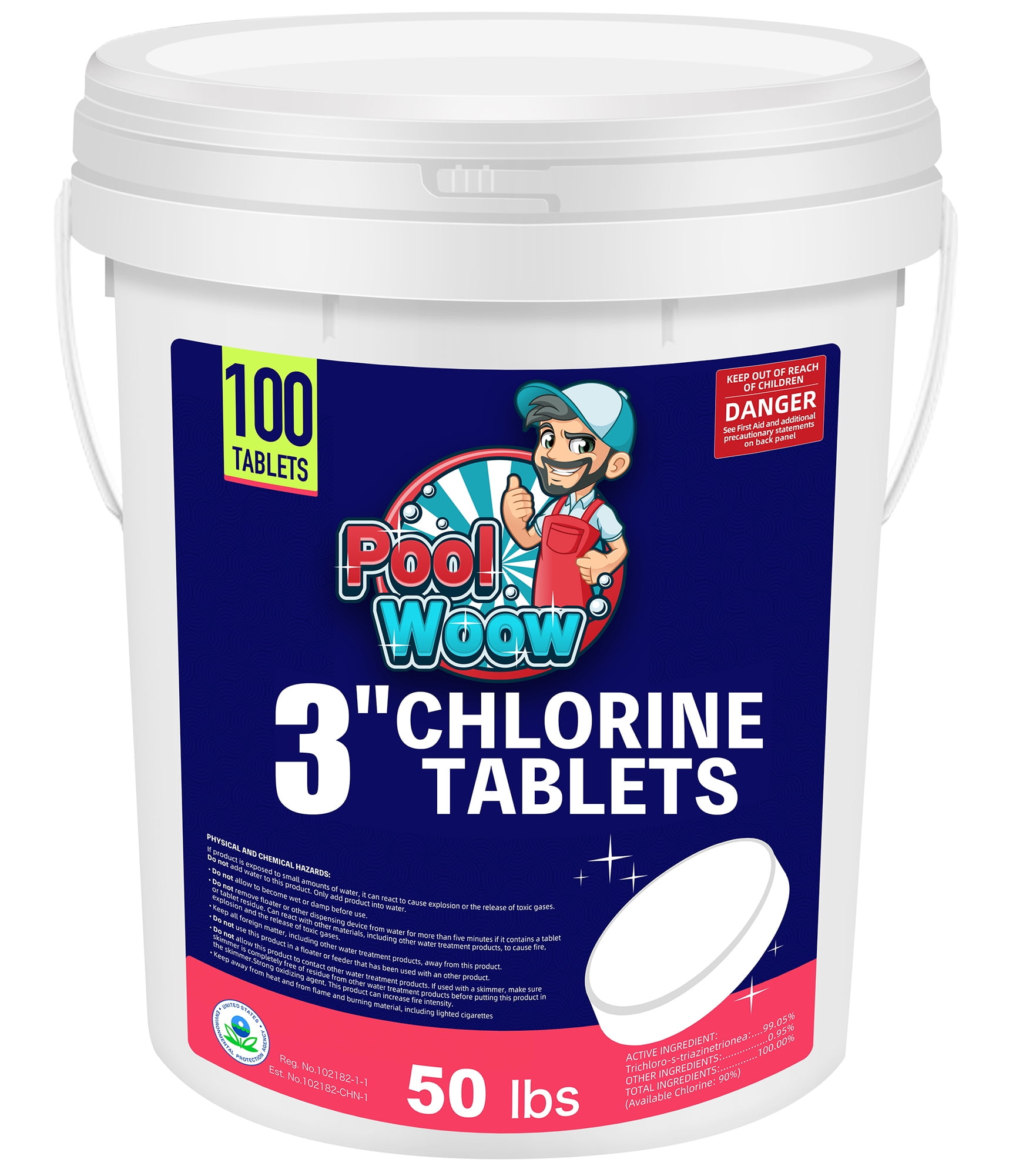 Poolwoow 50 Lbs 3 inch Chlorine Tablets for Pool chemicals, Swimming Pool Supplies, Tabs