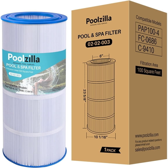 Poolzilla 1 Pack Pool Filter Replacement Cartridge for Pentair CC100, CCRP100, PAP100, PAP100-4, Unicel C-9410, R173215, Filbur FC-0686, 59054200, 160316, 160354, SP100 Predator 100, 100 sq.ft