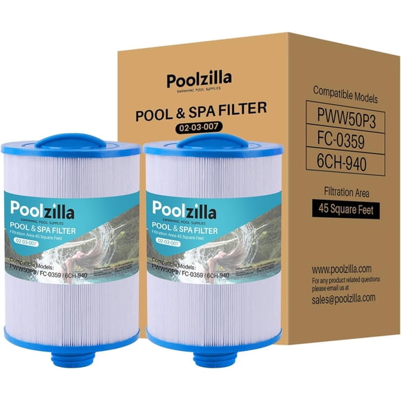 Poolzilla 2 Pack Replacement for Spa Filter PWW50P3(1 1/2" Coarse Thread), Unicel 6CH-940, 817-0050, Filbur FC-0359, 25252, 03FIL1400, Waterway Front Access Skimmer, Screw in SAE Thread Filter