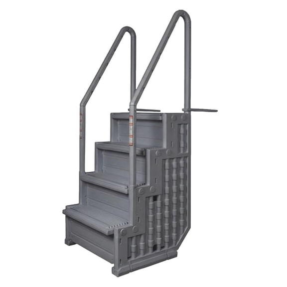 Poolzilla Premium Pool Step Ladder for Above Ground Pools - Gray Deck Mounted Ladder w/Double Handrails - for 48 to 54 in. Above Ground Pools