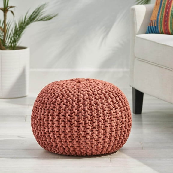 , Poona Handcrafted Modern Cotton Pouf, Coral, Coral ,Cotton , Poona Handcrafted Modern Cotton Pouf, Coral