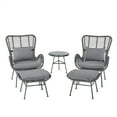 thumbnail image 1 of Pooneli Outdoor 5 Piece Wicker Chat Set with Ottomans, Gray and Dark Gray, 1 of 12