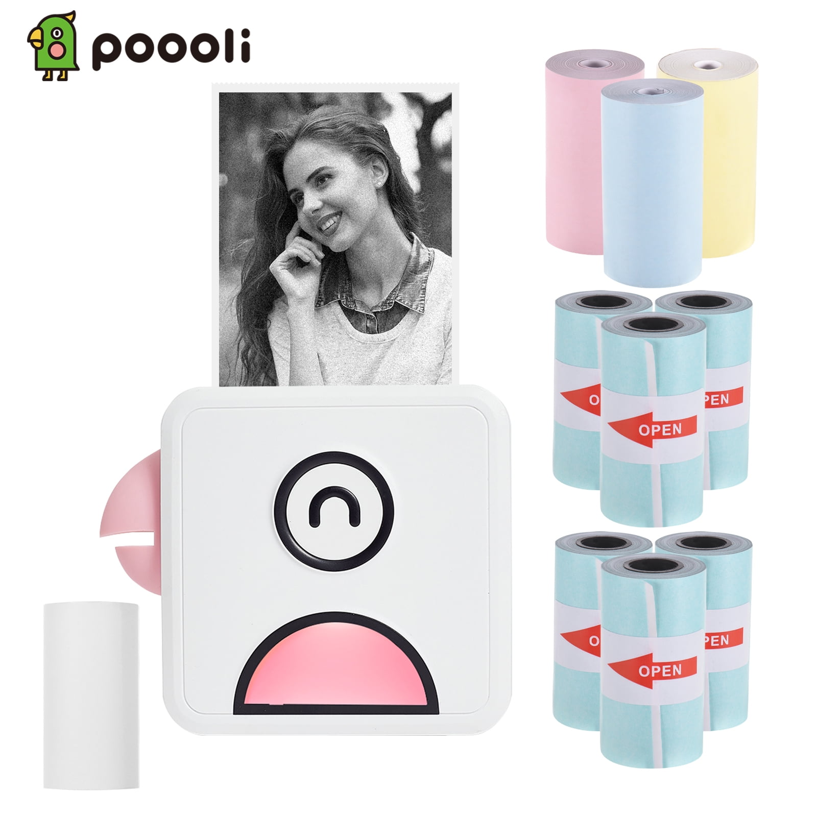 Poooli Pocket Thermal Printer Thermal Photo Printer 200dpi Portable BT