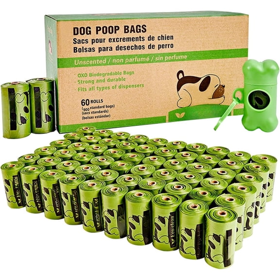 Poop Bags, 60 Rolls / 900 Count   Bags with Dispenser and Leash Clip, Unscented, Extra Thick and  Poop Bags for Dogs