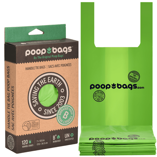 Poop Bags Biobased Handle Tie Pet Waste Bags Unscented 120 Bags
