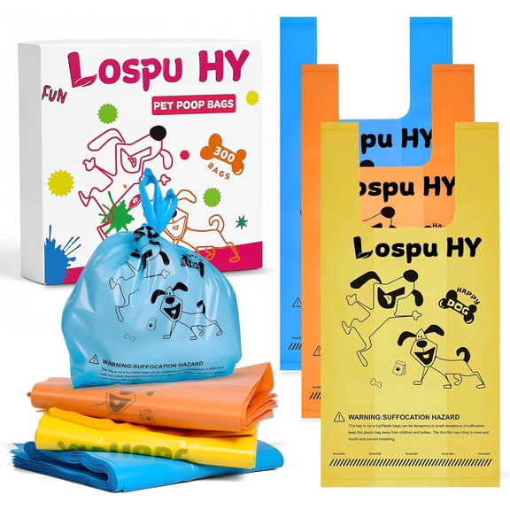 Poop Bags for Dogs, 300 Count Extra Thick Strong Leak Proof Dog Poop Bags with Handles, Waste Bag for Waste Refuse Cleanup, Outdoor Puppy Walking and Cats Litter