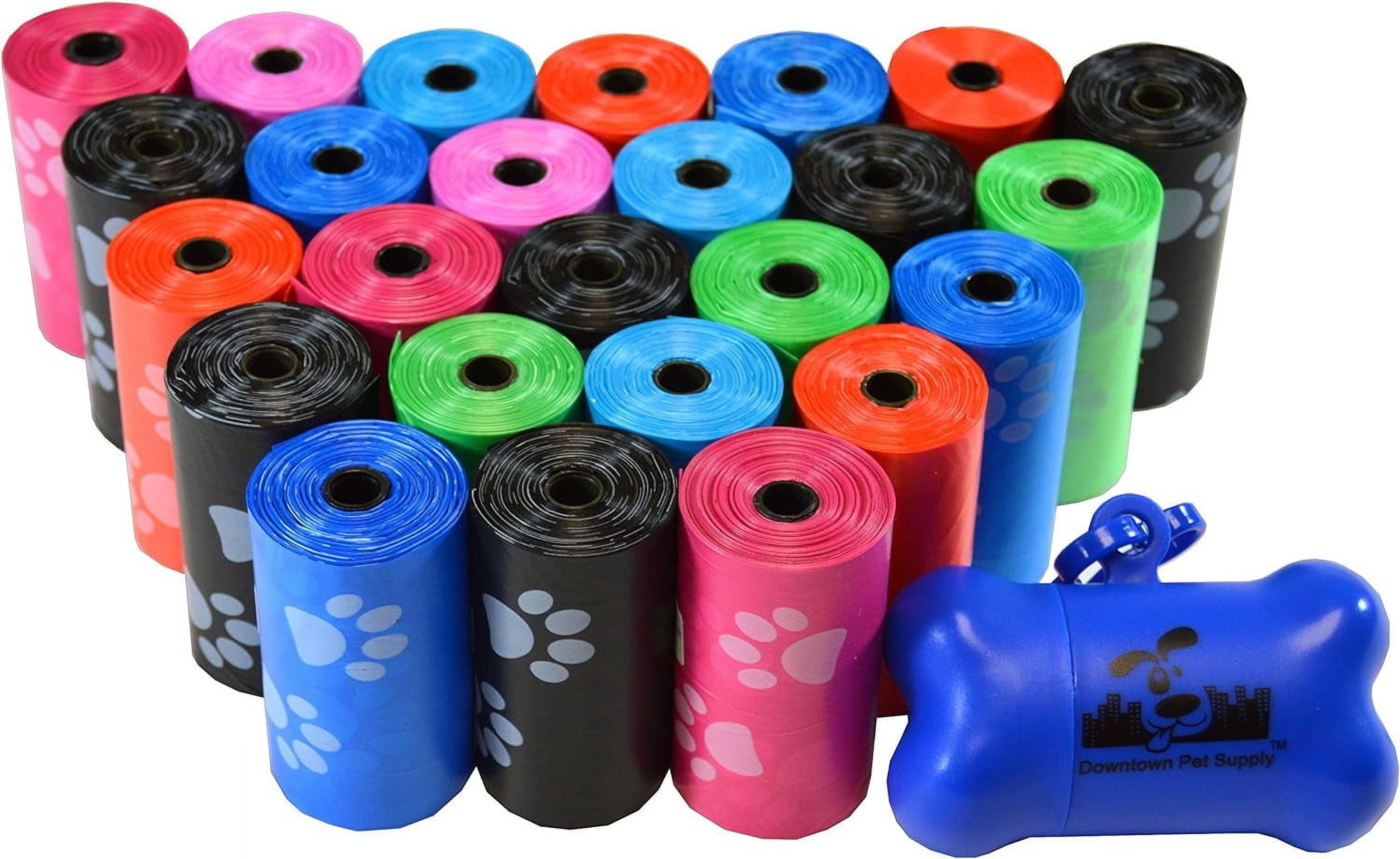 Poop Bags for Dogs with Dispenser 500 Count - Leak-Proof Dog Waste and Bone-Shaped Holder Leash Rainbow Paw Prints 12.5" x 8.5"