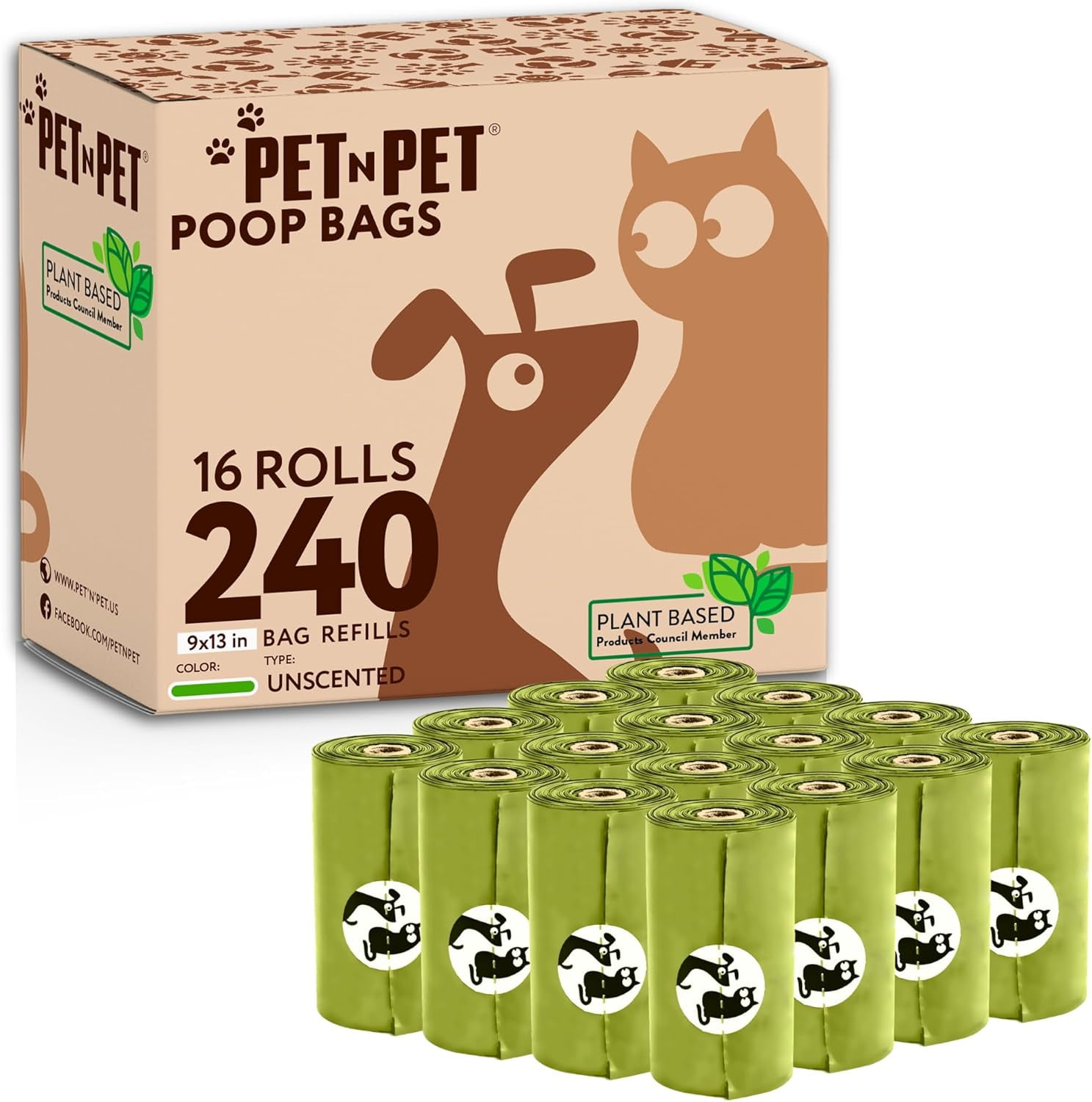Poop Bags For Dogs, 240 Counts Plant Based Dog Poop Bags Rolls, Thick Doggie Poo Bag, 100% Leak-proof, Easy to Use Pet Waste Bag