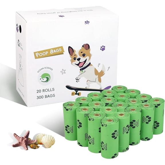 Poop Bags Rolls 300 Count Poop Bags Refills for and Soap Scented Bag Leak Proof Doggie Poop Bag Doggy Trash Bag Green