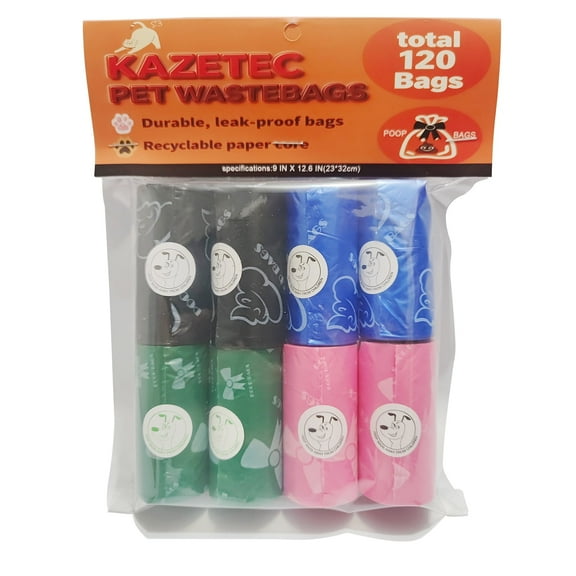 Biodegradable Pet Waste Bag Refill Roll, Heavy-Duty (120 Bags/8 Rolls/4 Colors) Unscented, Leak-Proof Design Eco-Friendly, Degradable Pet Waste Disposal Bags