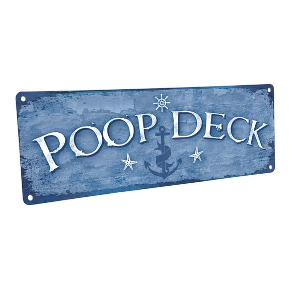 Poop Deck 4"x12" Metal Sign, Wall Décor for Bath and Laundry