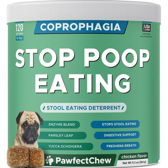 No Poop Eating for Dogs - Stop and Prevent Coprophagia - Dog Poop Eating Deterrent & Prevention - Digestive Enzymes + Probiotics for Gut Health - Breath Freshener - 120 Chews