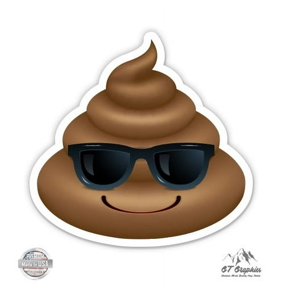 Poop Emoji Cool - 3" Vinyl Sticker - For Car Laptop I-Pad Phone Helmet Hard Hat - Waterproof Decal