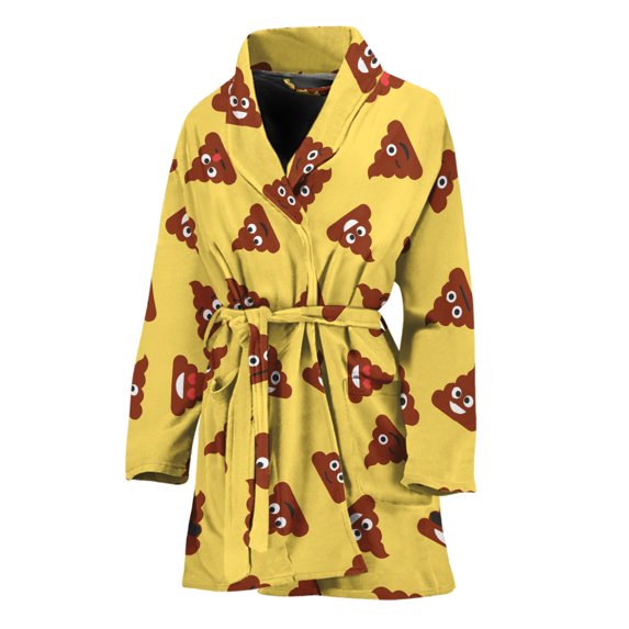 Poop Emoji Pattern Women Bathrobe One Size Univeral Fits Fashion Lightweight Plush Fleece Long Robe For Women
