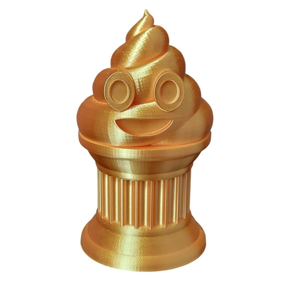 Poop Emoji Trophy - Perfect Award or Gift - Handmade w/Additive Manufacturing - 6" inches Tall - Featuring a Solid Silk Gold Poop Emoji on a Column Pillar - Znet3D