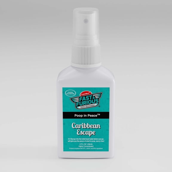 Fast & Furious Odor Eliminator Poop In Peace Before-You-Go Toilet Spray, Caribbean Escape Scent, 2 fl. oz.