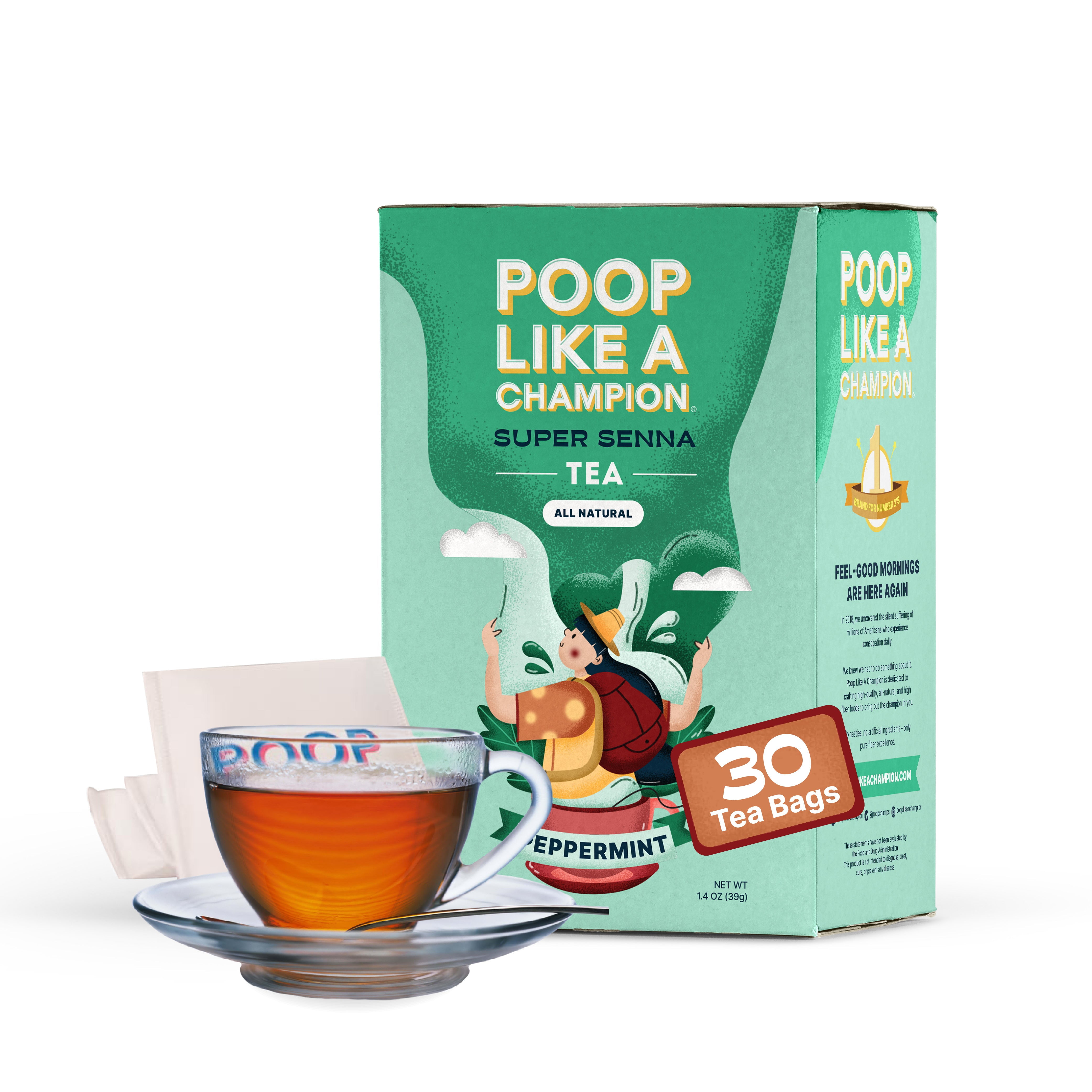 Poop Like A Champion Peppermint Tea, Detox Senna Tea Bags for